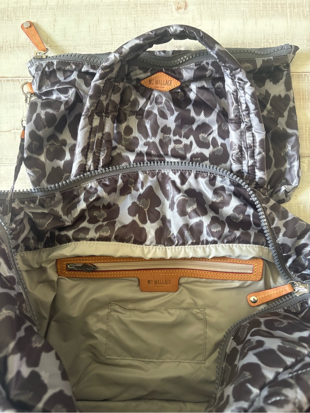 MZ Wallace Gray Quilted Tote with Leopard Print Pouch - Picture 2 of 11